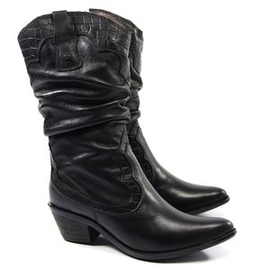 Bota Feminina Western Wes002 Couro Preto Burned