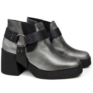Bota Stuttgart Couro Prata Preto - STU014V