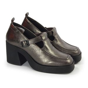 Sapato Fem Sttutgart Couro Metalizado Onix - Stu001