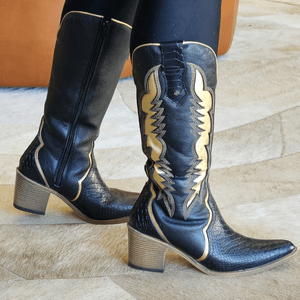 Bota Nashville Couro Anac Preto Dourado Preto - NAS001