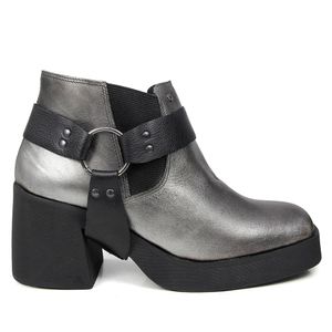 Bota Stuttgart Couro Prata Preto - STU014V