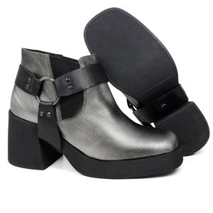 Bota Stuttgart Couro Prata Preto - STU014V