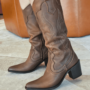 Bota New Western Couro Tan Velluto Cafe - NWE009