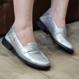 Mocassim Luna Couro Roma Prata - LUN1011