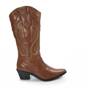 Bota Feminina Western Wes008 Couro Tabaco Burned e cano bordado