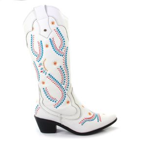 Bota Feminina Western WES018 em Couro Branco e cano bordado