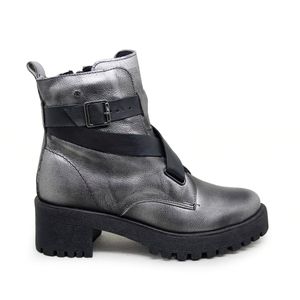 Bota Munique Couro Metal Prata Preto - MUN034V