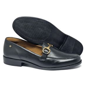 Mocassim Luna Couro Preto Lustro - LUN1007