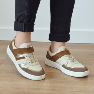 Tenis Sara Couro Marfim Prata Velha Off W Havana - SAR001